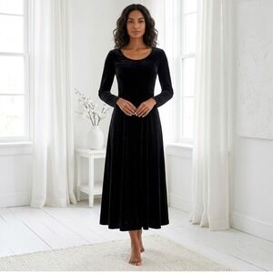 Coldwater Creek Velvet Dress Womens 10 Black Fit Flare Tea Length Whimsigoth